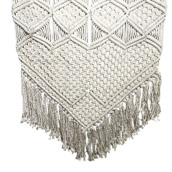 Boho Macramé Wall Hanging 33 X 20 | Woven Art Tapestry | Neutral Fringe Decor - Picture 3 of 5